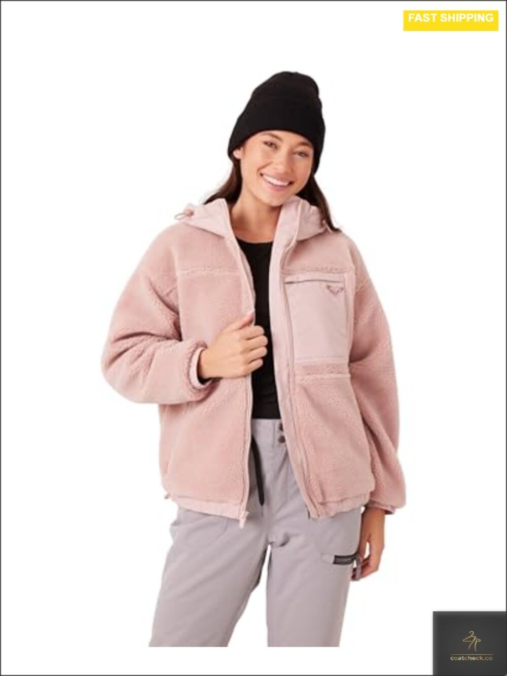 Full Zip Hooded Sherpa Jacket Plush Faux Fur Fleece Oversized Women's